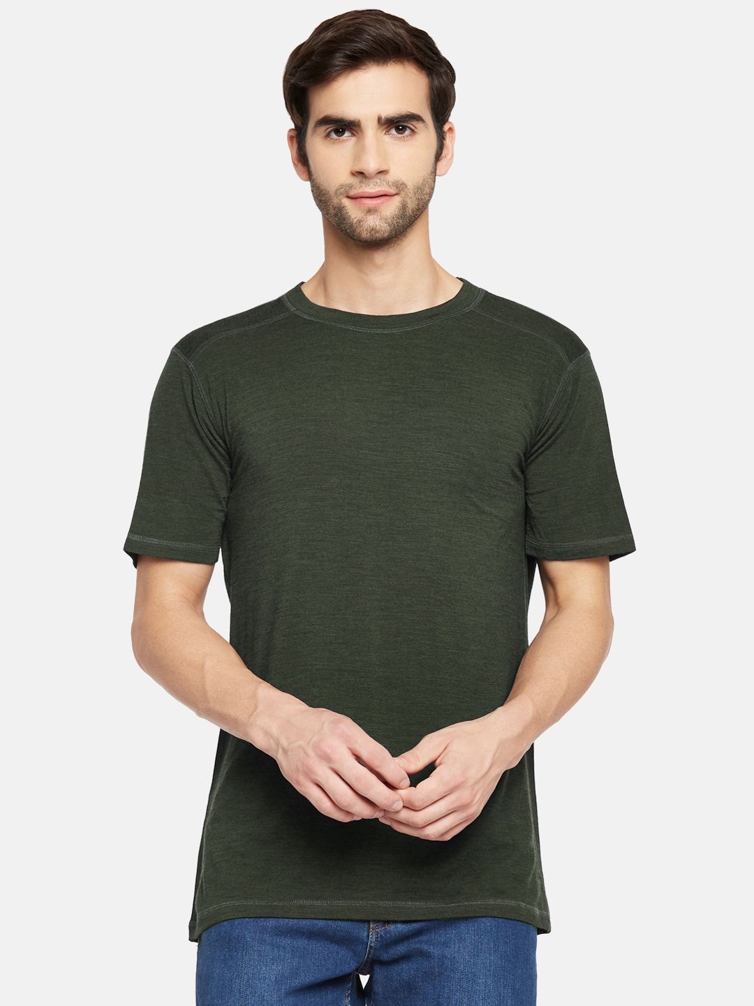 

Kosha Men Plus Size Olive Merino Wool & Bamboo Half Sleeves Thermal Top Pack of 2