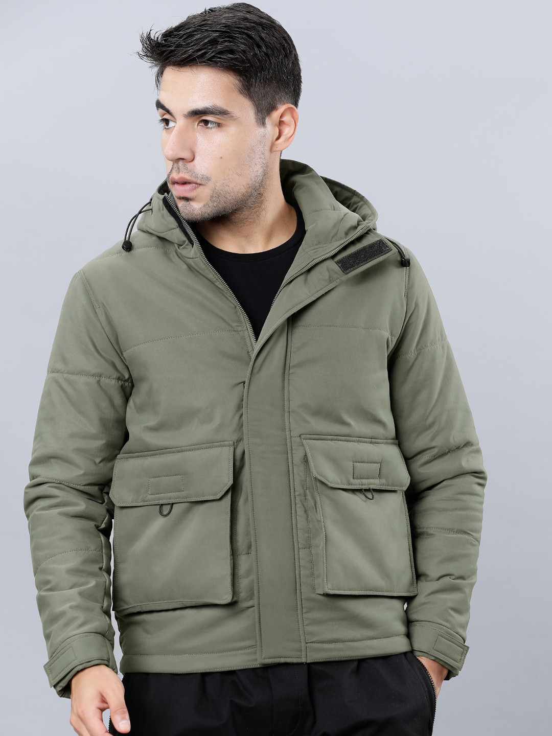 

HIGHLANDER Men Olive Green Solid Padded Jacket
