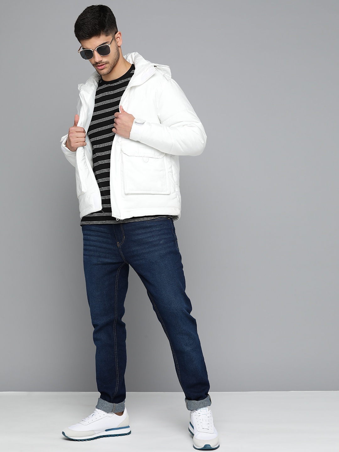

HIGHLANDER Men Solid Hooded Puffer Jacket, White