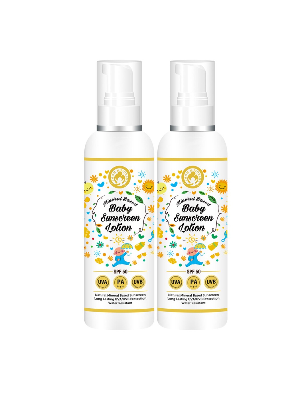 

Mom & World Mineral Based Baby Sunscreen Lotion, SPF 50-120ml Pack Of 2, White