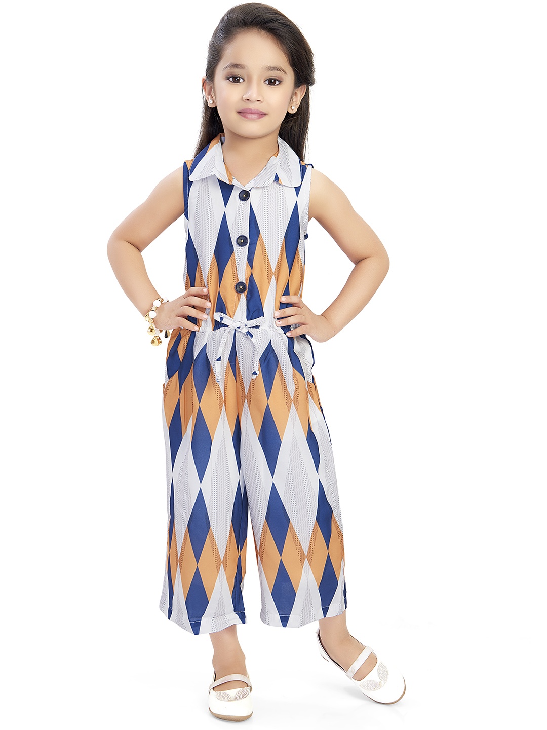 

Doodle Girls White & Orange Printed Basic Jumpsuits