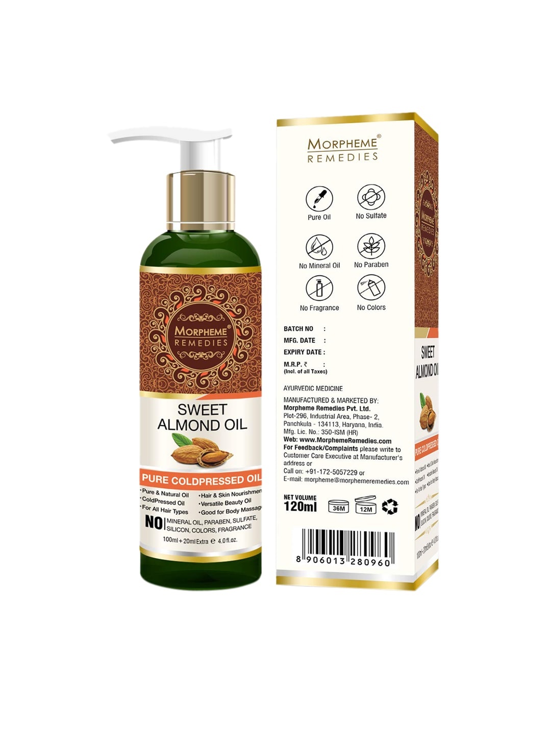 

Morpheme Remedies Unisex Set of 2 Pure Sweet Almond Coldpressed Hair Oil, Green