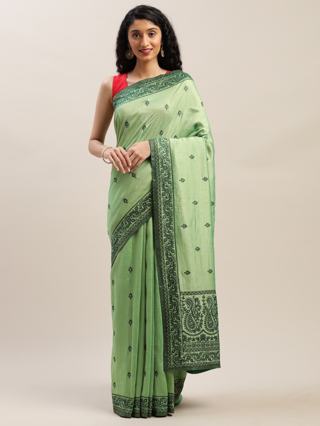 

Soch Green Embroidered Poly Silk Saree
