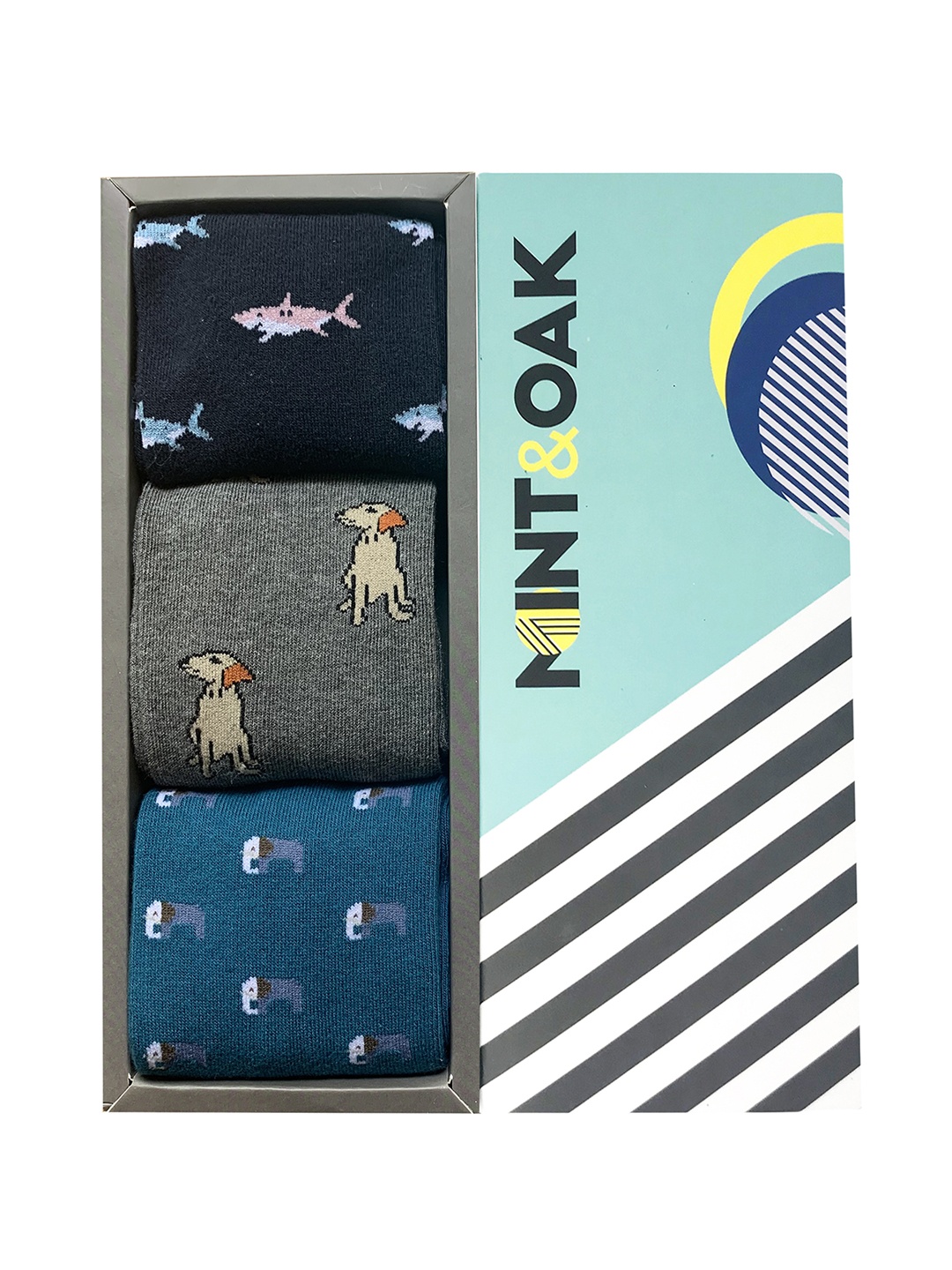 

Mint & Oak Men Pack Of 3 Assorted Calf-Length Socks