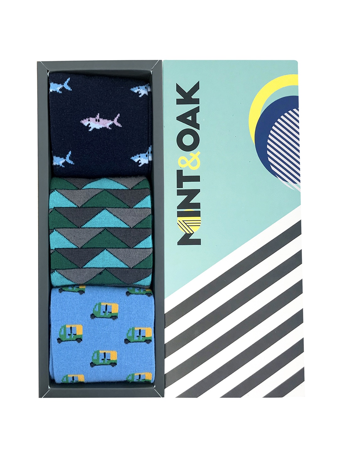

Mint & Oak Men Pack Of 3 Assorted Patterned Calf-Length Socks