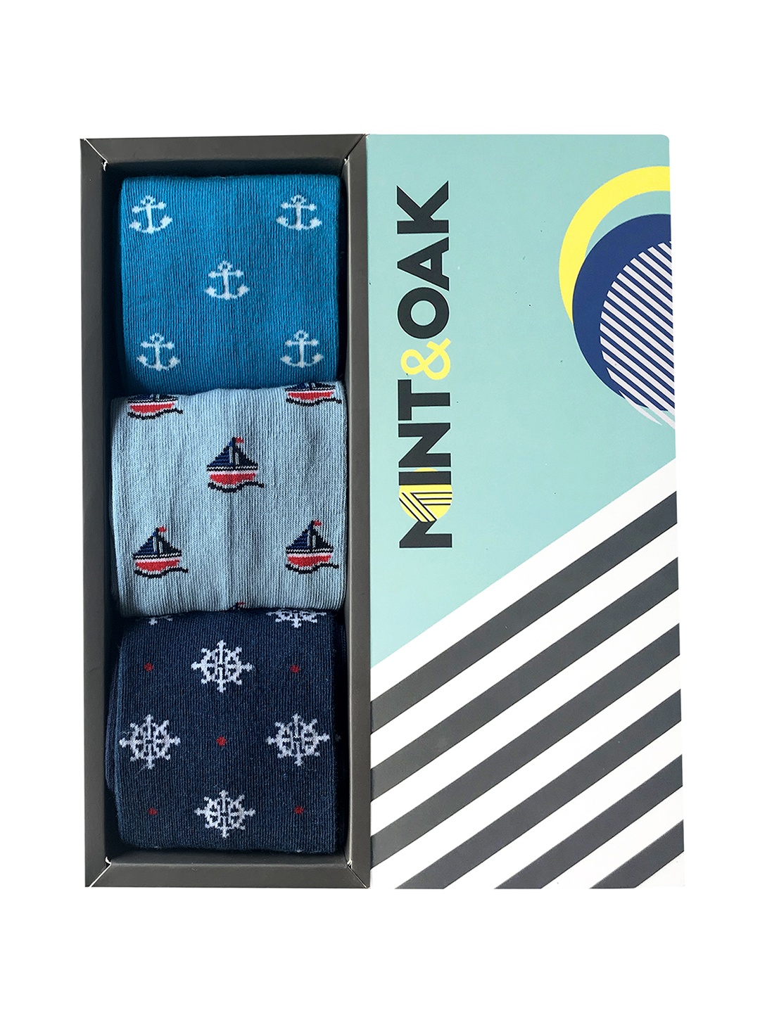 

Mint & Oak Men Pack of 3 Multicoloured Calf-Length Socks, Multi