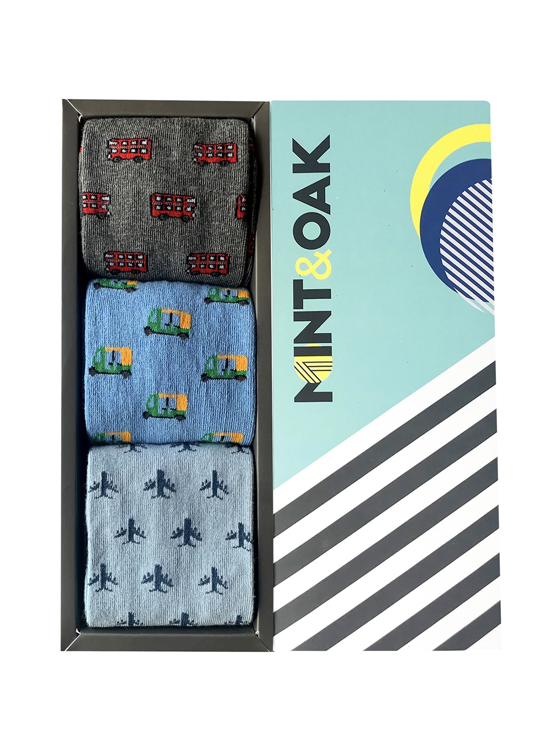 

Mint & Oak Men Pack Of 3 Assorted Calf-Length Socks