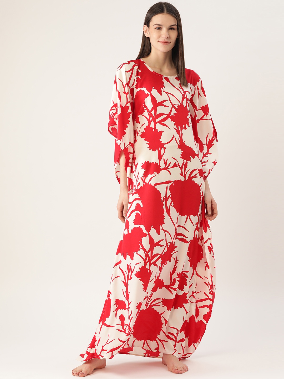

Cottinfab Red & White Maxi Printed Kaftan Style Nightdress