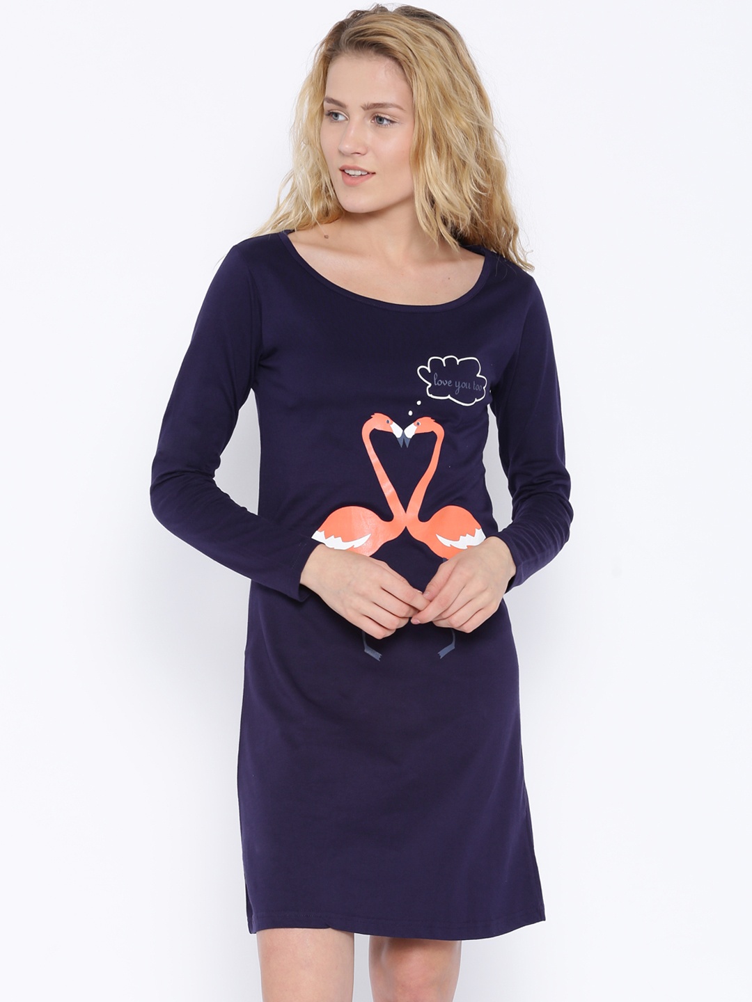 

Slumber Jill Navy Printed Nightdress, Navy blue