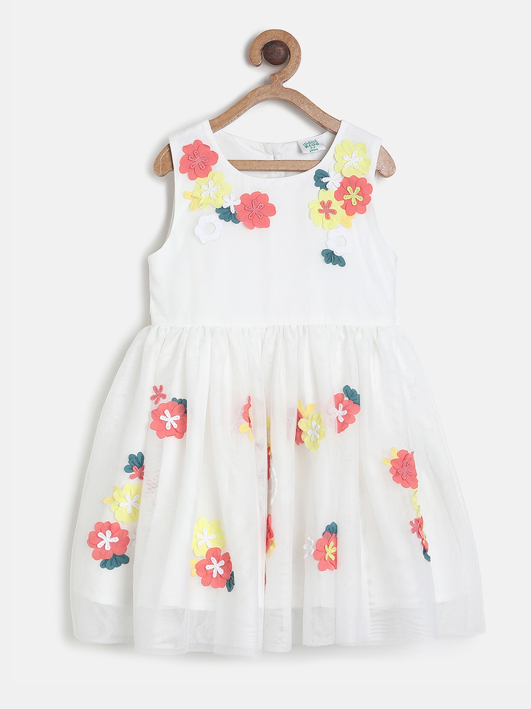 

MINI KLUB Girls White Self Design Fit and Flare Dress