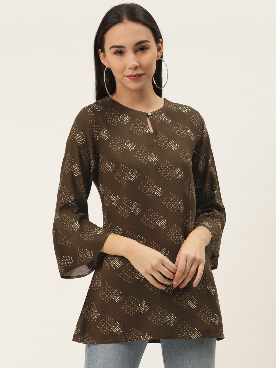 

ZIZO By Namrata Bajaj Women Olive Brown Printed A-Line Kurti