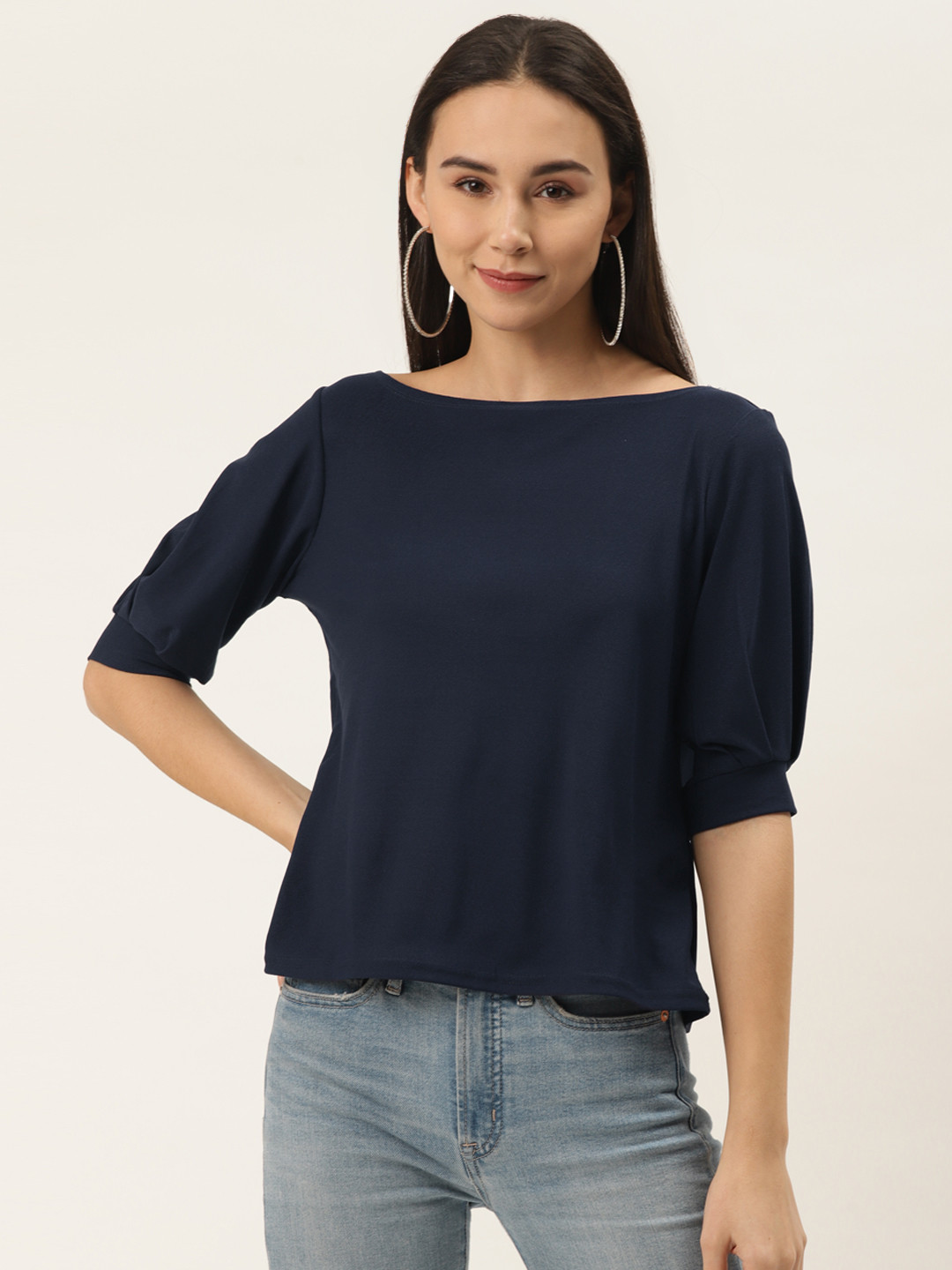 

ZIZO By Namrata Bajaj Women Navy Blue Solid Stretchable Top