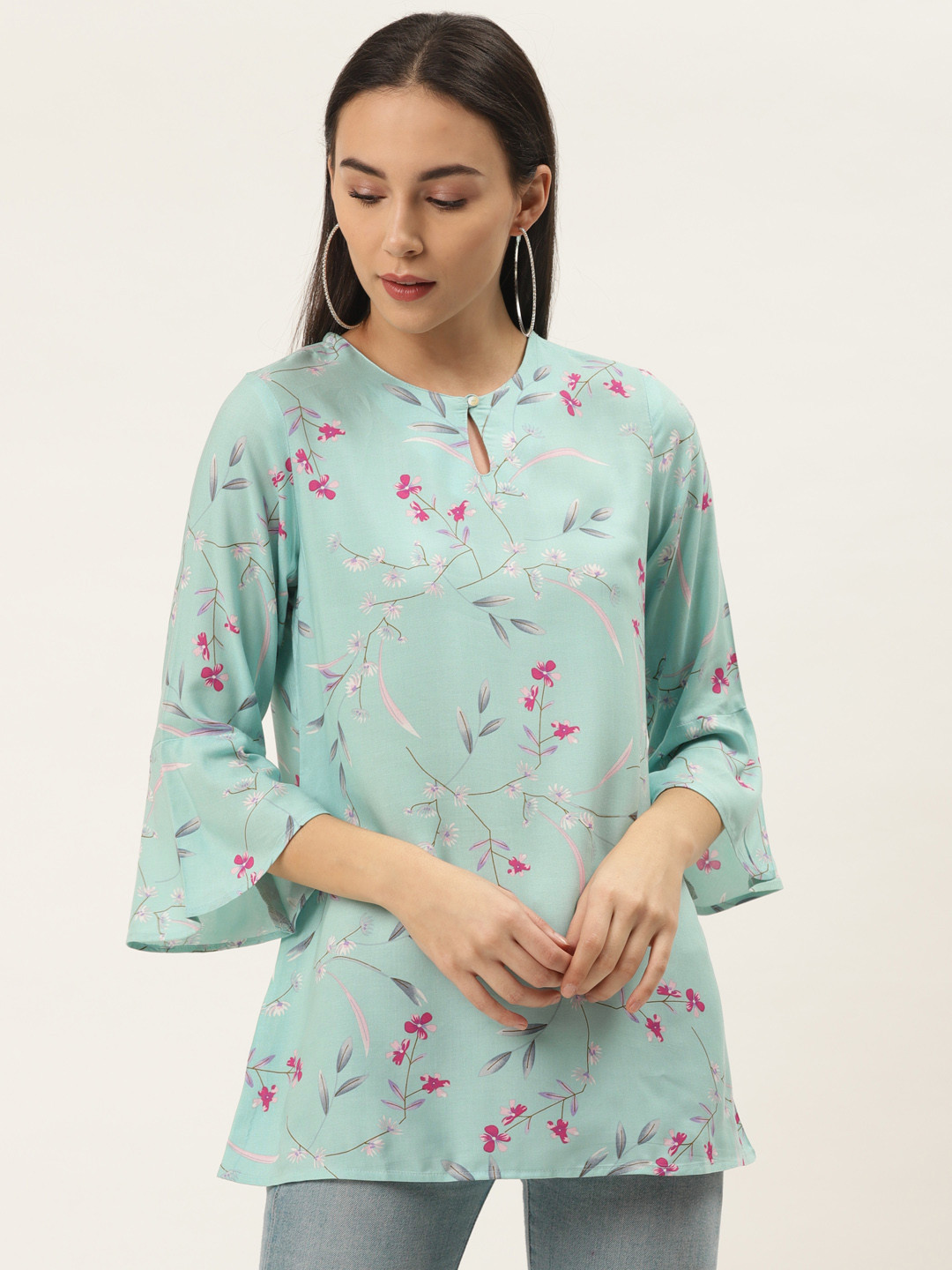 

ZIZO By Namrata Bajaj Women Blue & Pink Floral Print A-Line Top