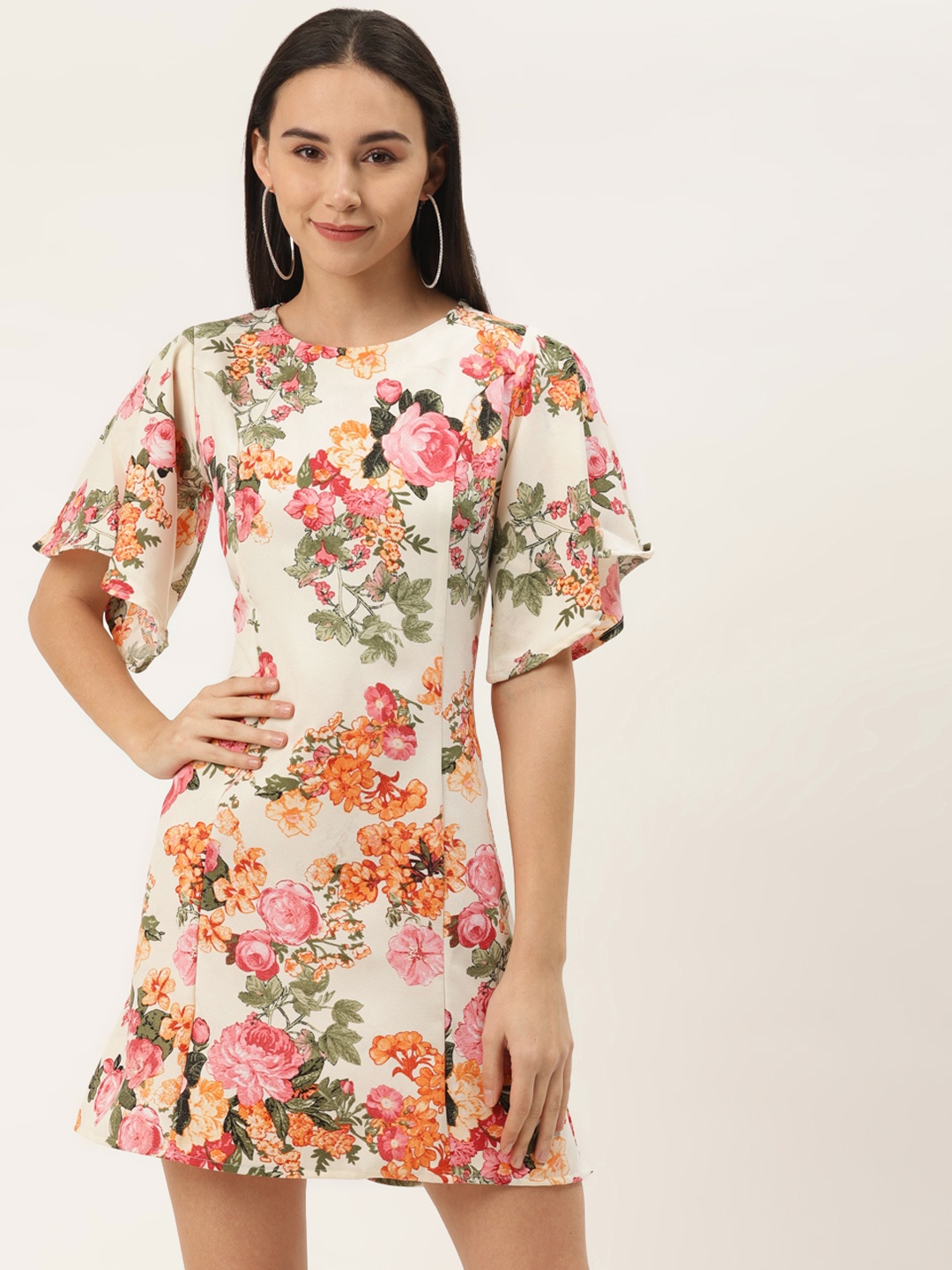 

ZIZO By Namrata Bajaj Women Off-White & Pink Floral Print A-Line Dress