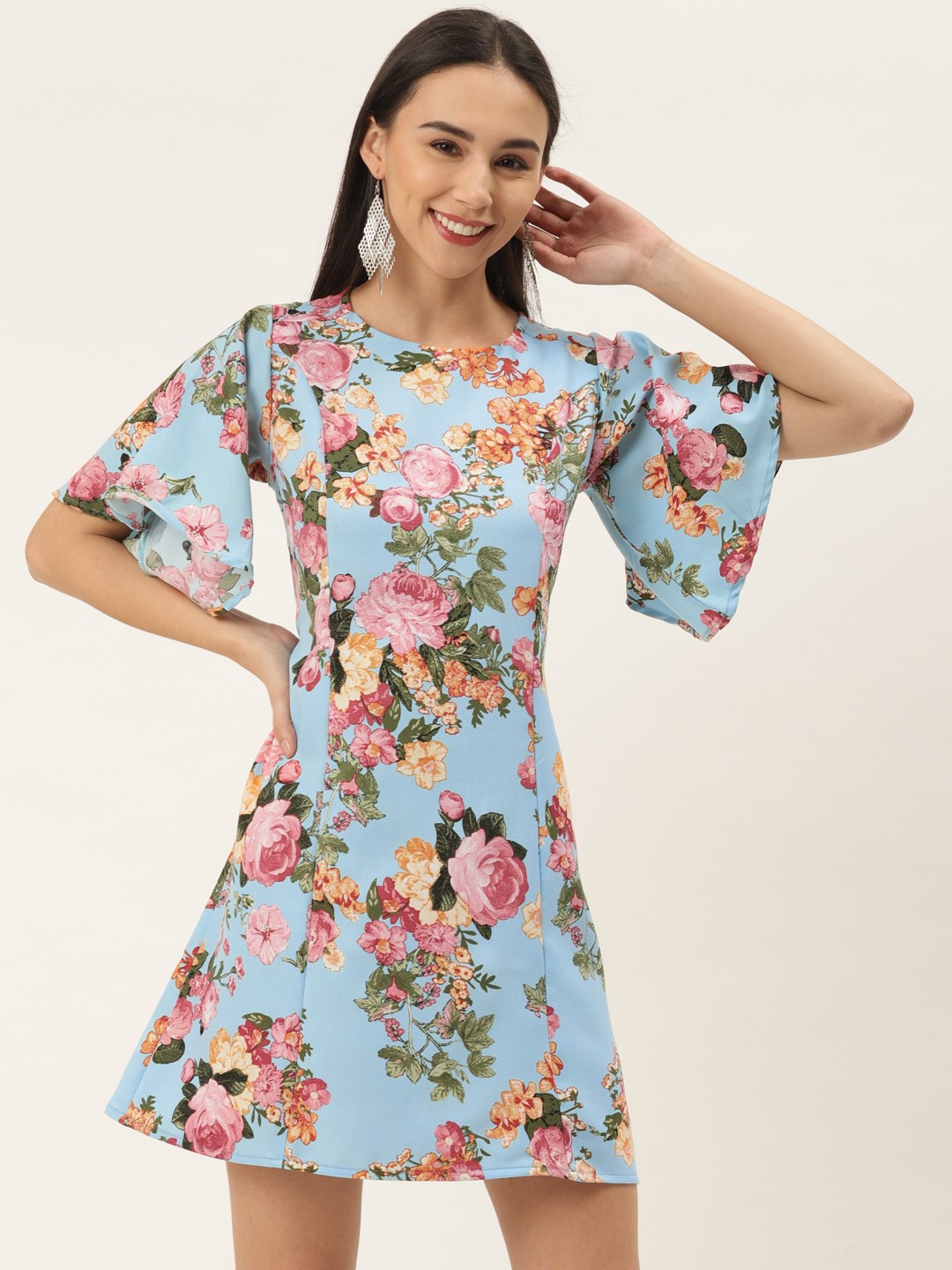 

ZIZO By Namrata Bajaj Women Blue & Pink Floral Print A-Line Dress