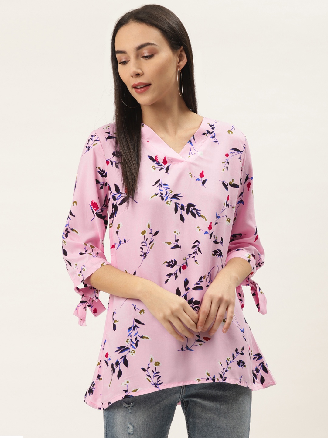 

ZIZO By Namrata Bajaj Women Pink & Navy Blue Floral Printed Top