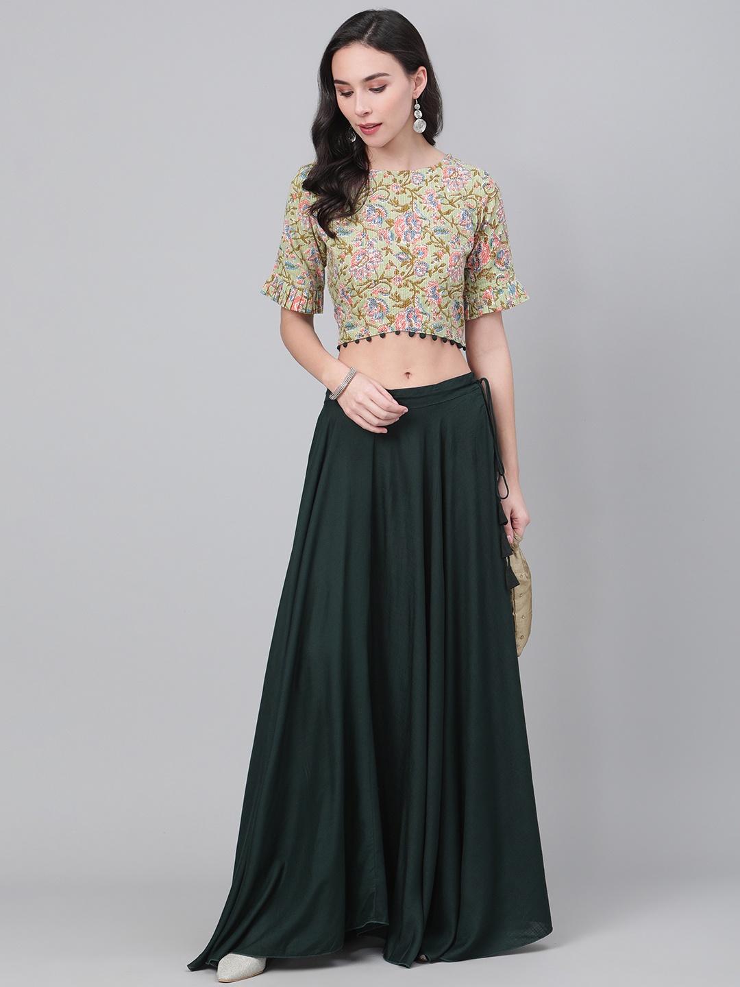 

Readiprint Fashions Green Ready to Wear Lehenga with Printed Blouse