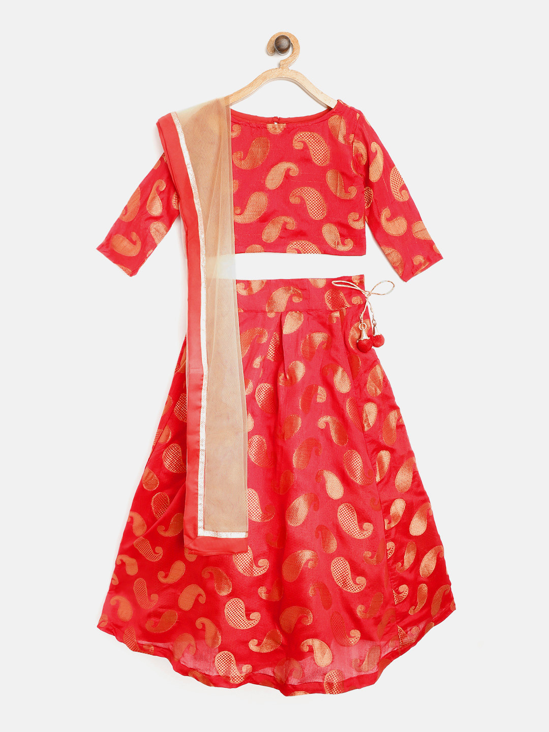 

Readiprint Fashions Girls Red & Golden Paisley Ready to Wear Lehenga & Blouse with Dupatta