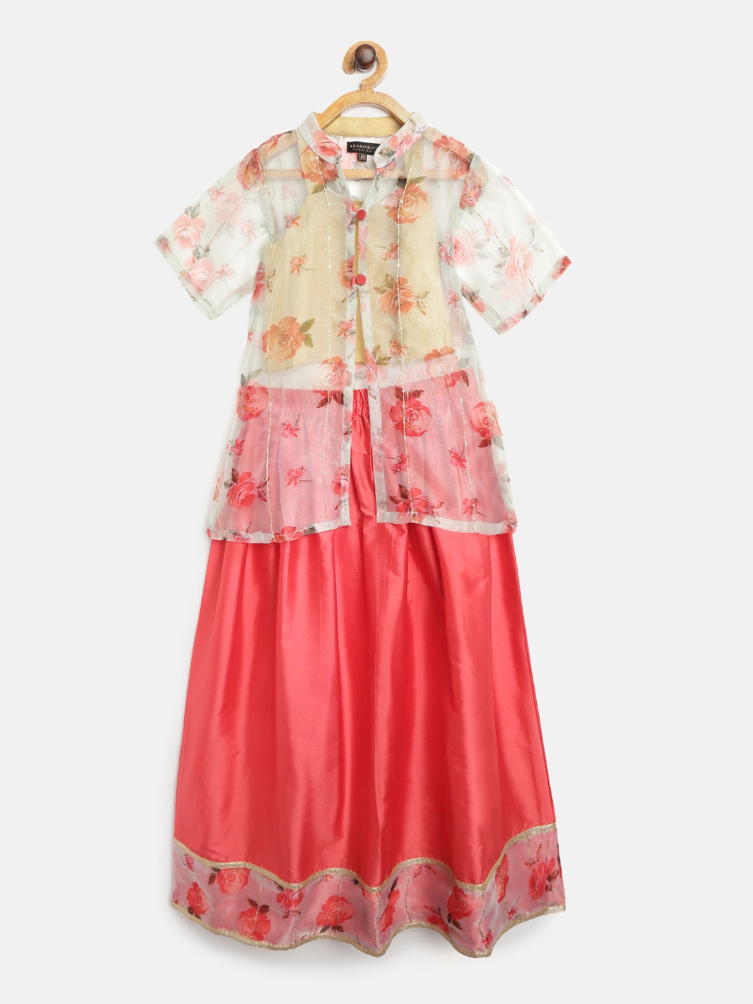 

Readiprint Fashions Pink & Green Floral Print Ready to Wear Lehenga with Blouse