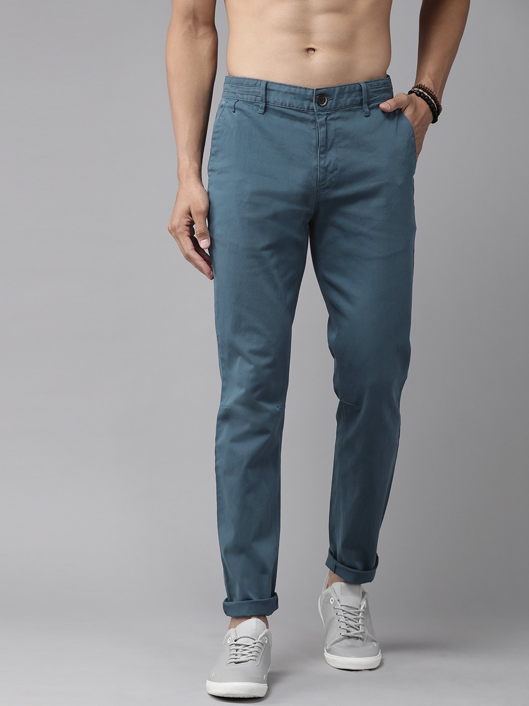 

The Roadster Lifestyle Co Men Teal Blue Regular Fit Solid Chinos