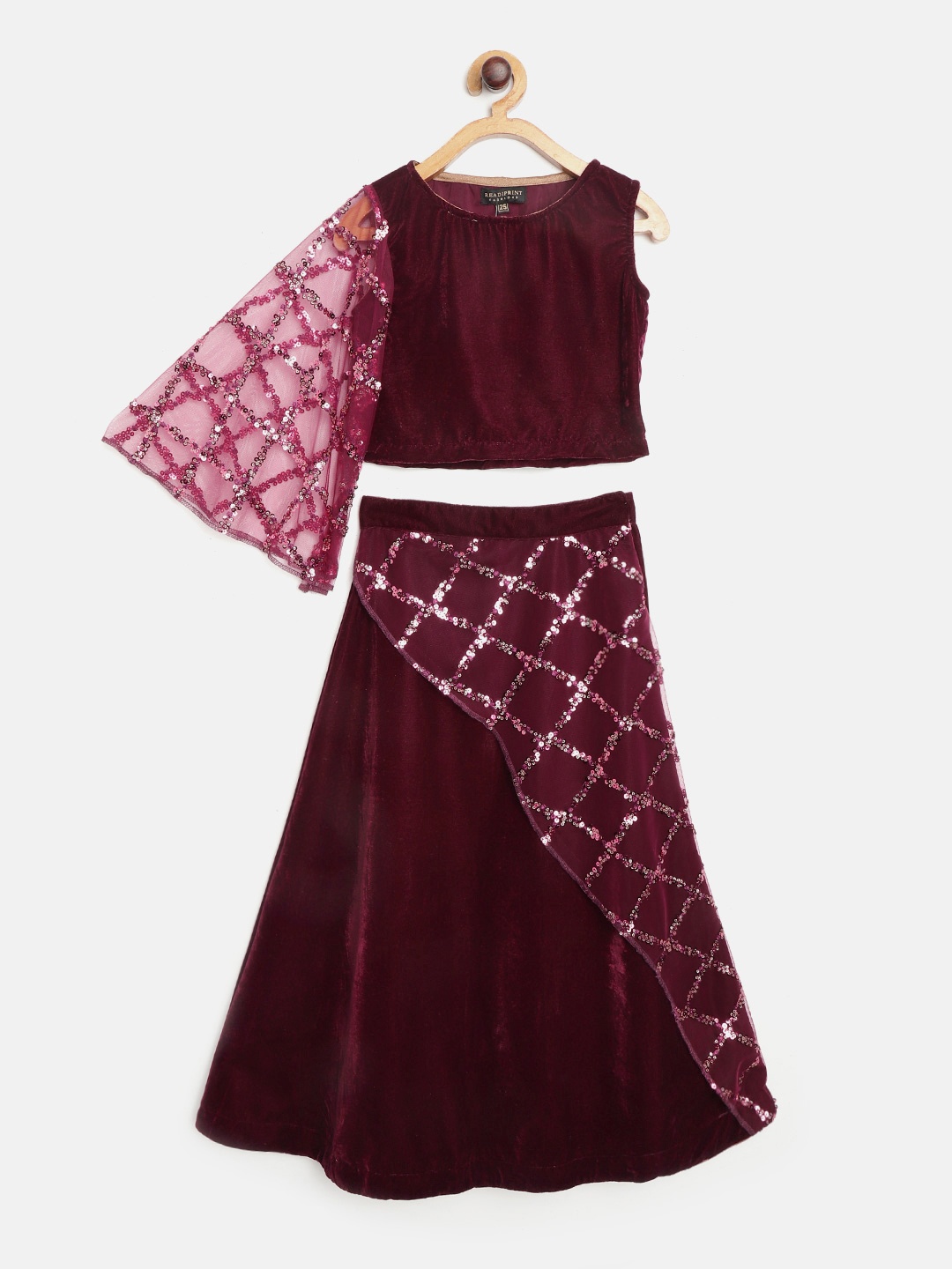 

Readiprint Fashions Purple Embellished Ready to Wear Velvet Lehenga with Blouse