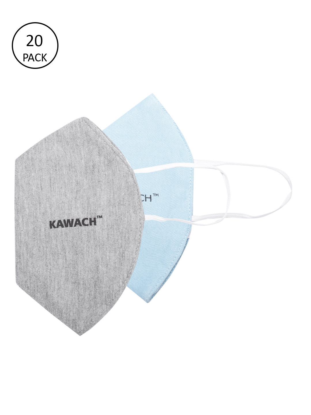 

Kawach Unisex Pack of 20 Solid Reusable Protective Anti-Allergic 3 Ply Cloth Face Mask, Grey melange