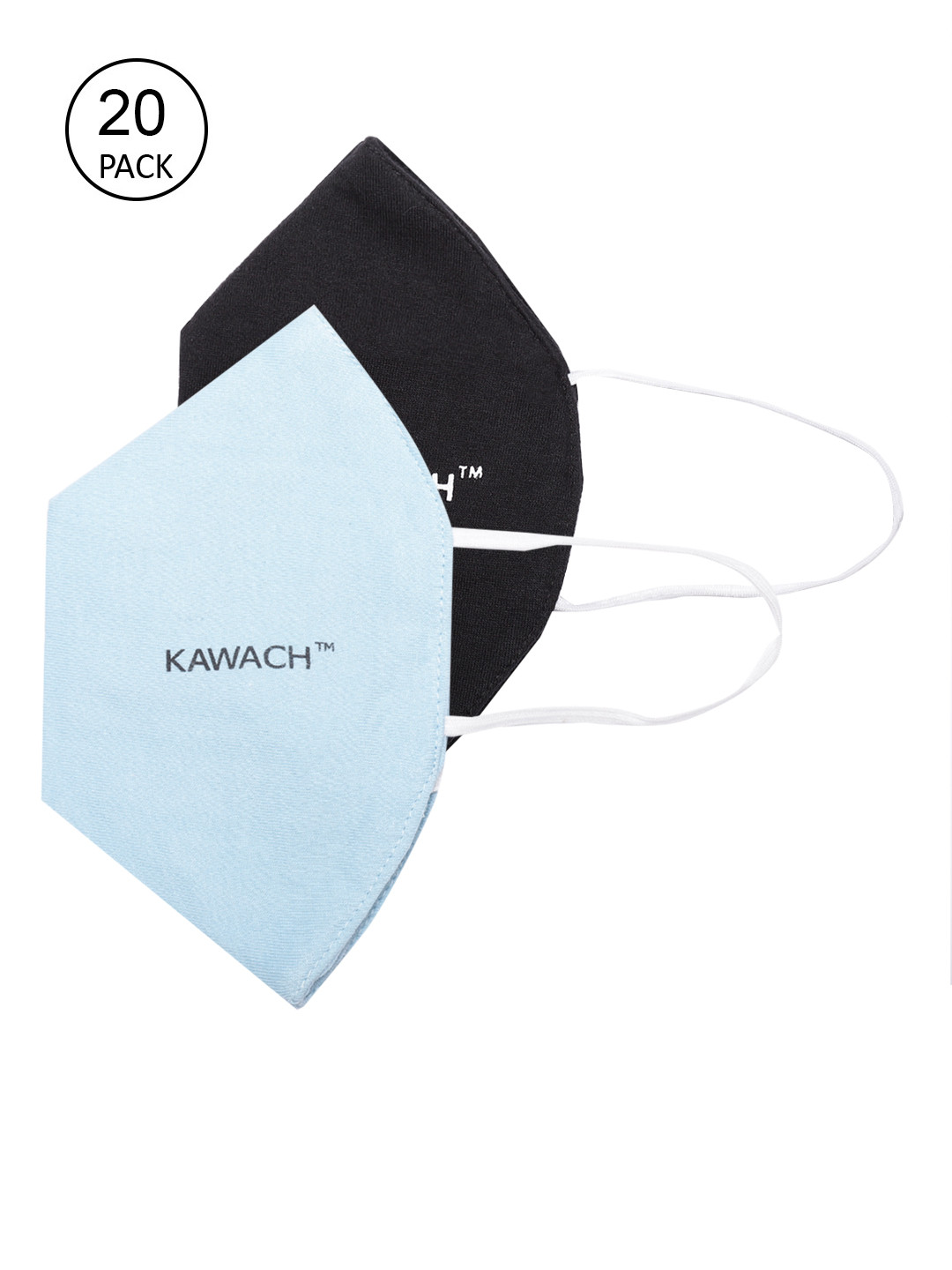 

Kawach Unisex Pack of 20 Solid Reusable Protective Anti-Allergic 3 Ply Cloth Face Mask, Blue