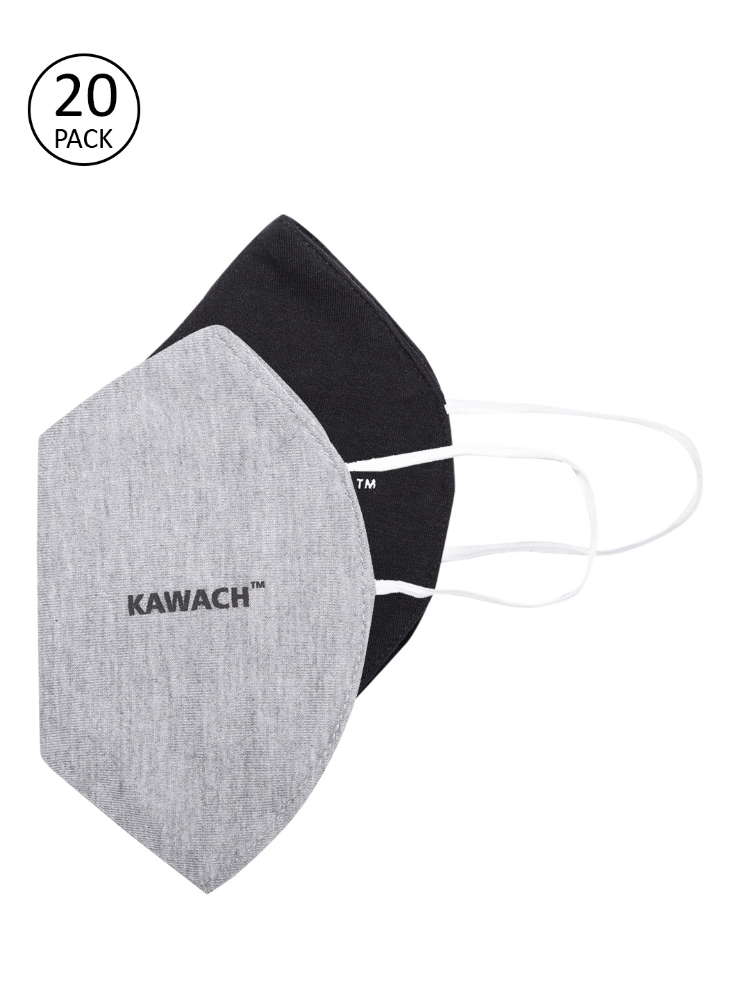

Kawach Unisex Pack of 20 Reusable 3-Ply Cotton Cloth Masks, Black