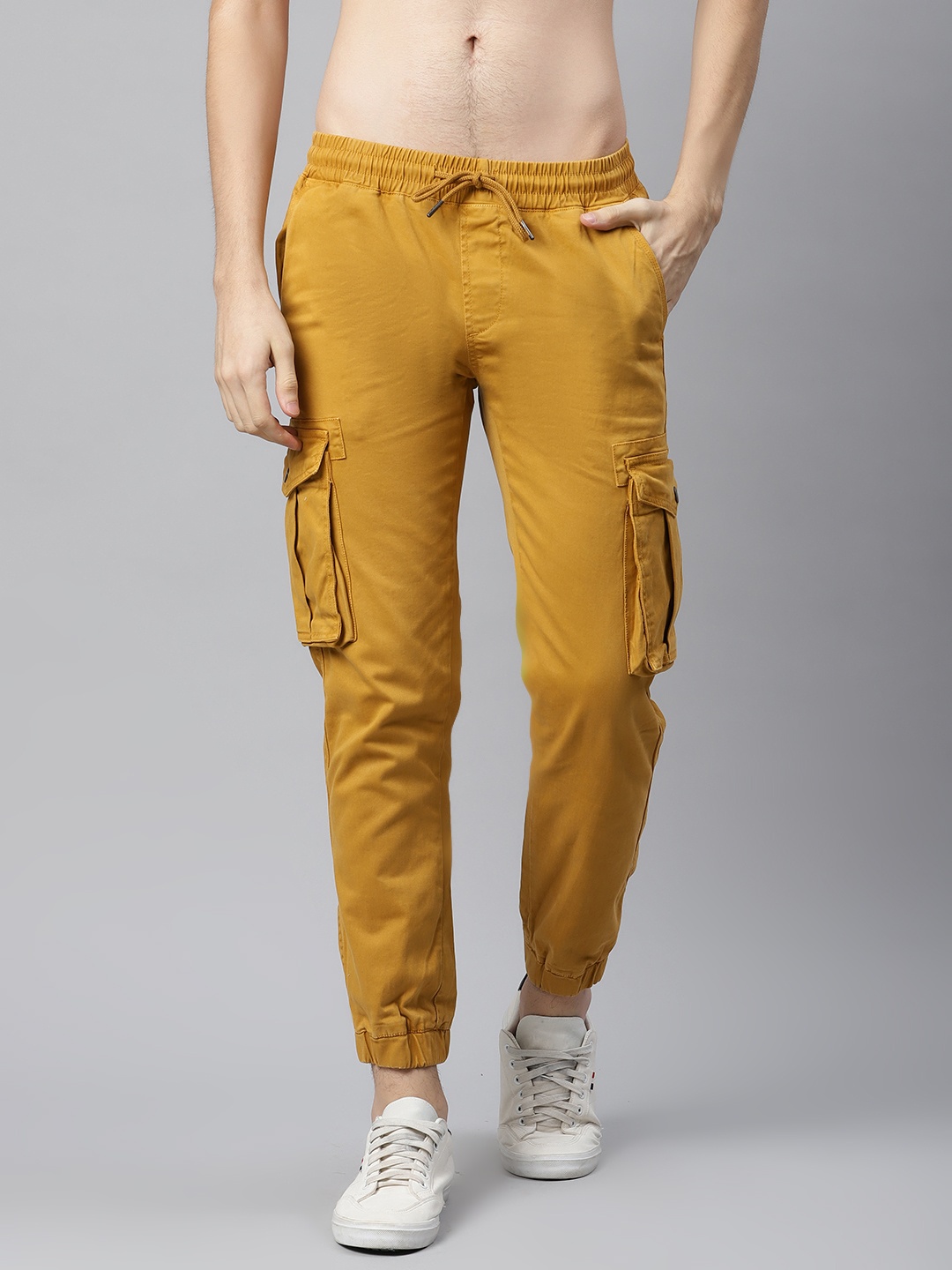 

The Roadster Lifestyle Co Men Mustard Yellow Regular Fit Solid Cargo Joggers