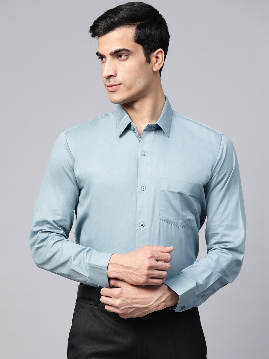 

DENNISON Men Blue Pure Cotton Smart Slim Fit Solid Formal Shirt