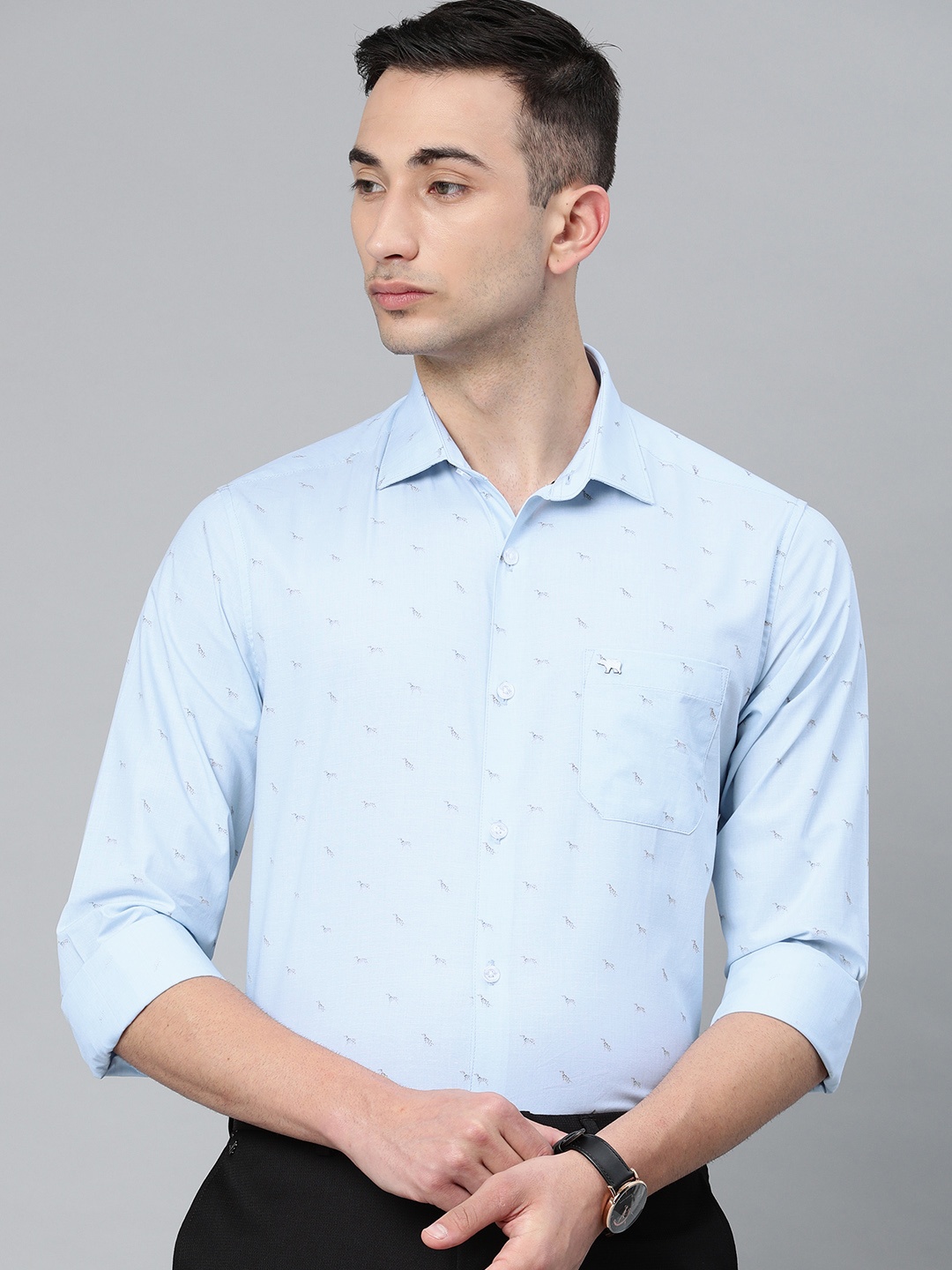 

THE BEAR HOUSE Men Blue Slim Fit Printed Formal Shirt