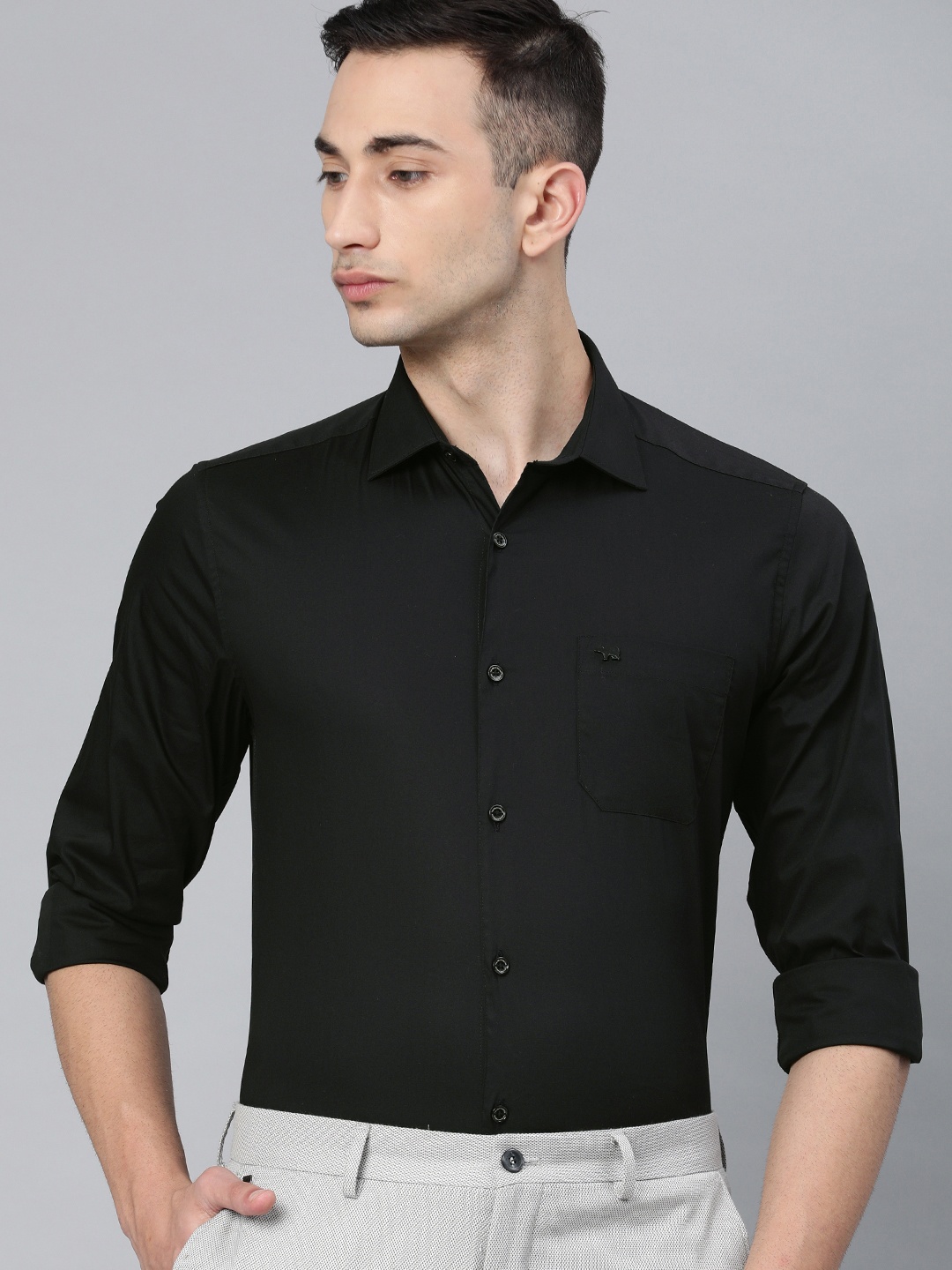 

THE BEAR HOUSE Men Black Slim Fit Solid Formal Shirt
