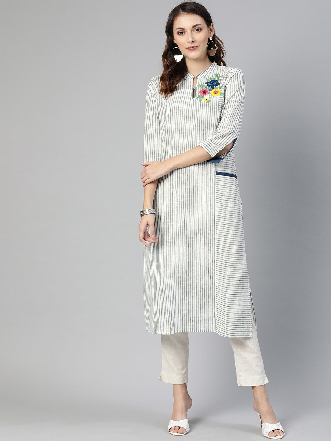 

araaliya Women White Yoke Design Straight Kurta