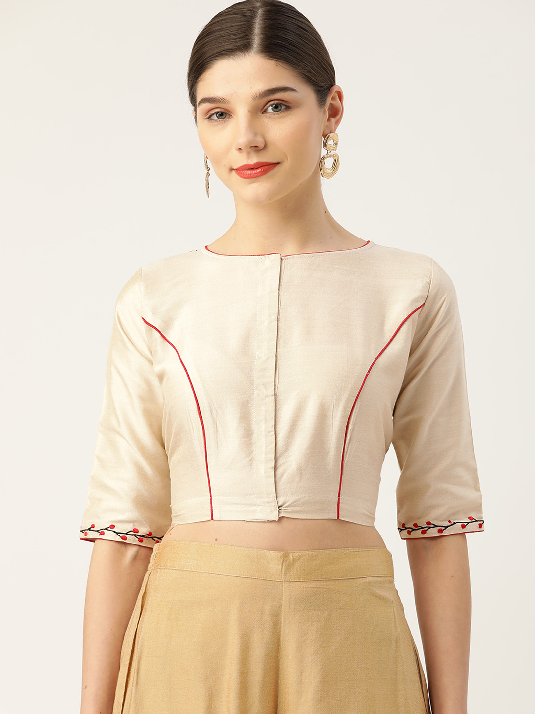

tantkatha Off-White Solid Saree Blouse