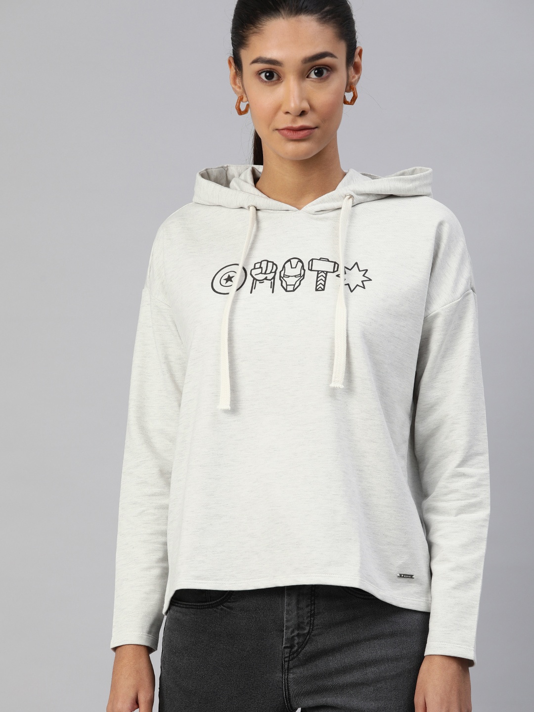 

Van Heusen Woman Women Off-White Printed Hooded Sweatshirt