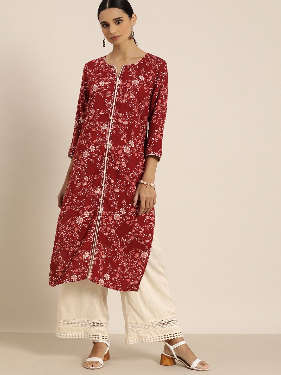 

all about you Women Red & Off-White Printed Kurta with Palazzos