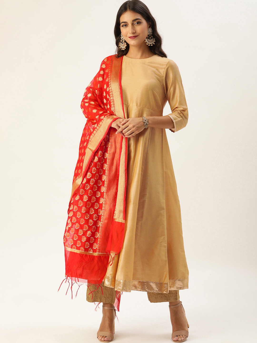 

all about you Women Gold Solid A-Line Kurta