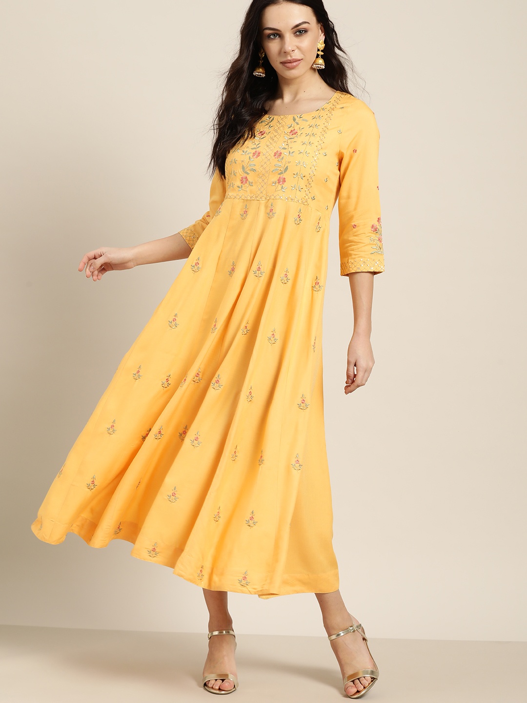 

all about you Women Yellow & Pink Embroidered A-Line Dress