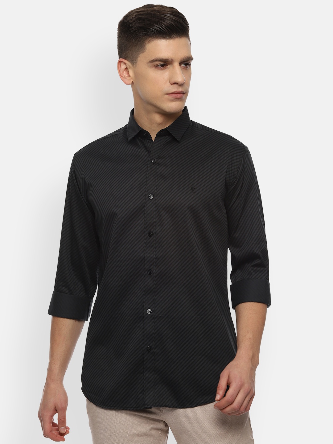 

V Dot Men Blue Slim Fit Self Design Formal Shirt