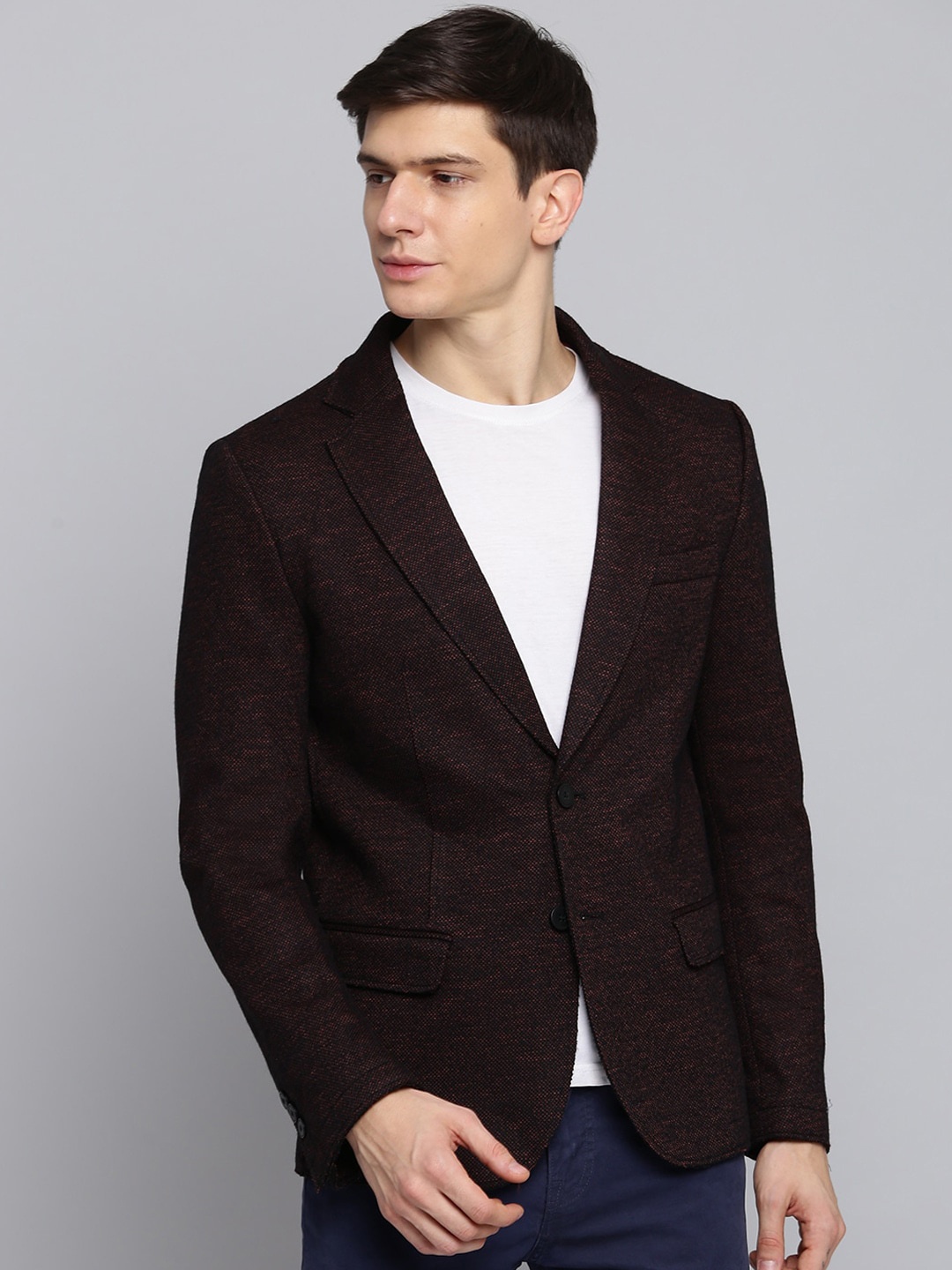 

Antony Morato Men Red & Black Self-Design Single-Breasted Casual Pure Cotton Blazer