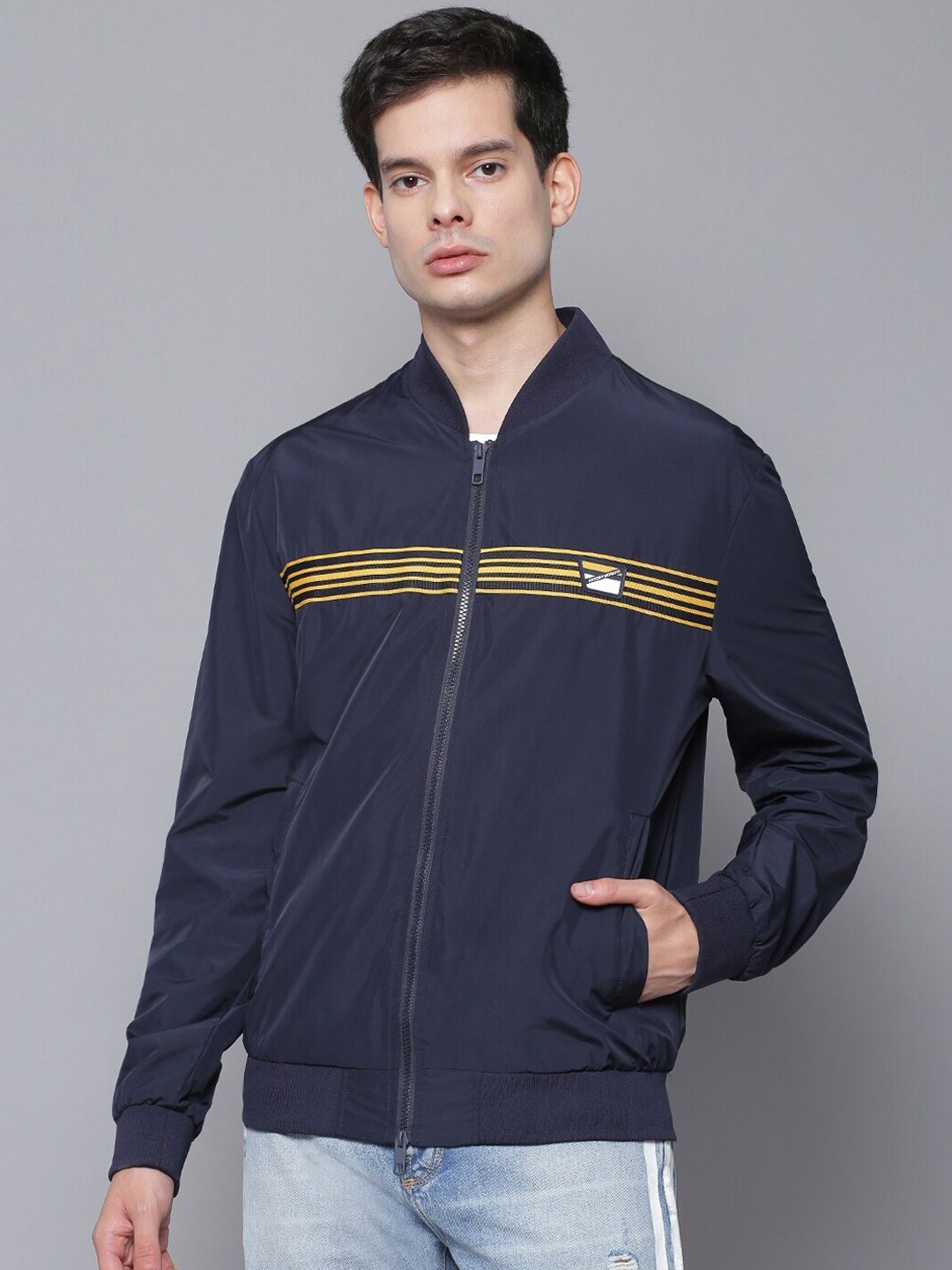 

Antony Morato Men Navy Blue Striped Bomber Jacket