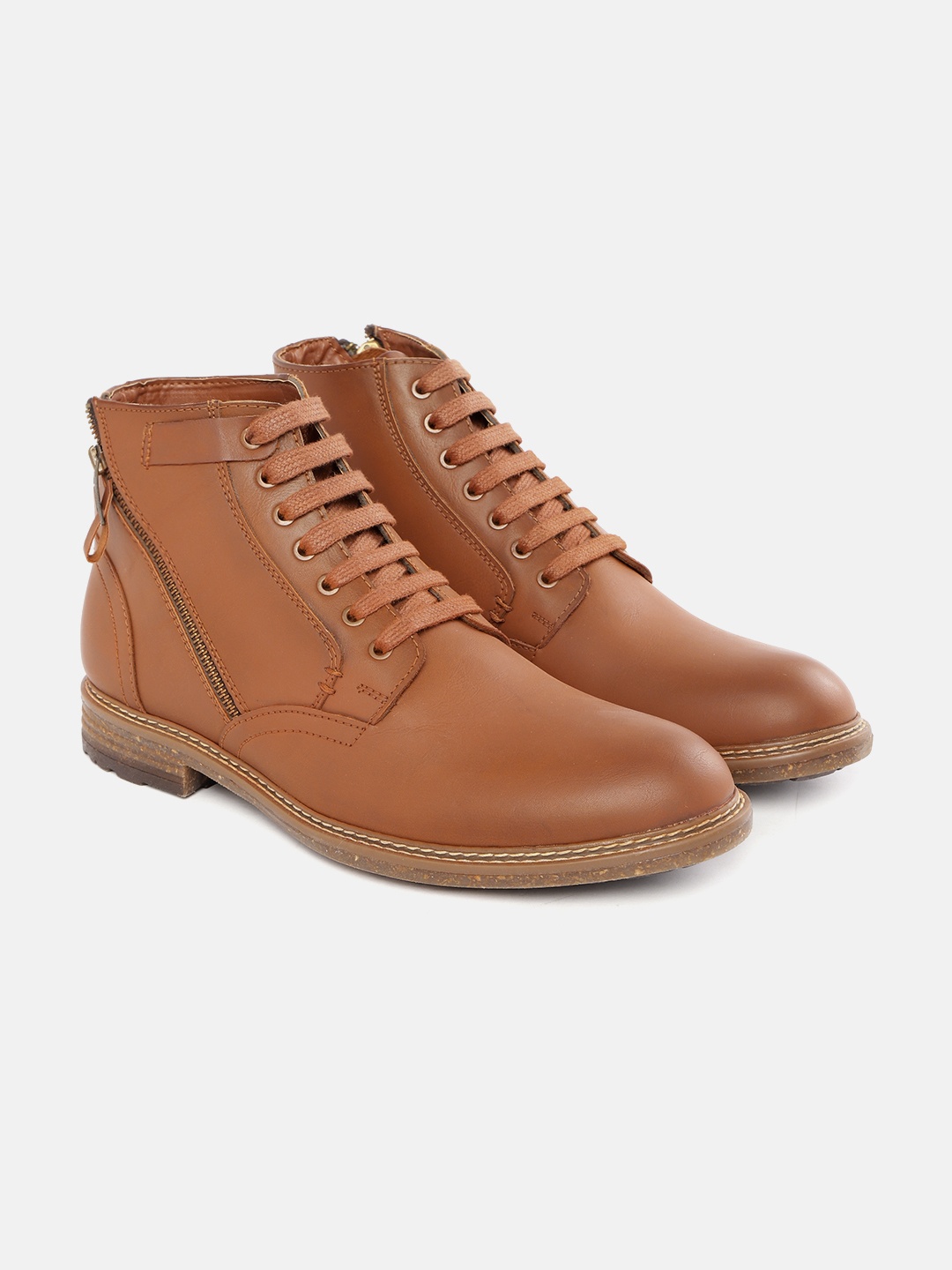 

The Roadster Lifestyle Co Men Tan Brown Solid Mid-Top Flat Boots