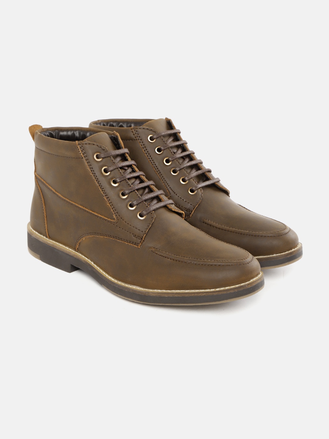 

The Roadster Lifestyle Co Men Brown Solid Mid-Top Flat Boots