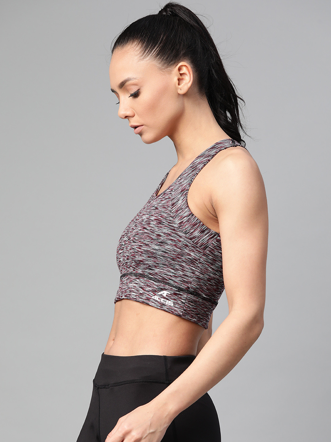 

Alcis Grey & Red Self Design Non-Wired Removable Padding Workout Bra EDRCWBR00132B2