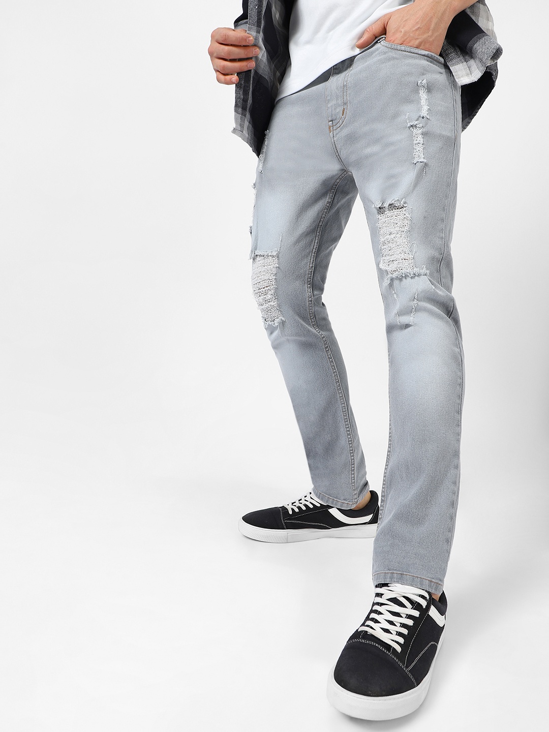 

Urbano Fashion Men Grey Slim Fit Mid-Rise Highly Distressed Stretchable Jeans