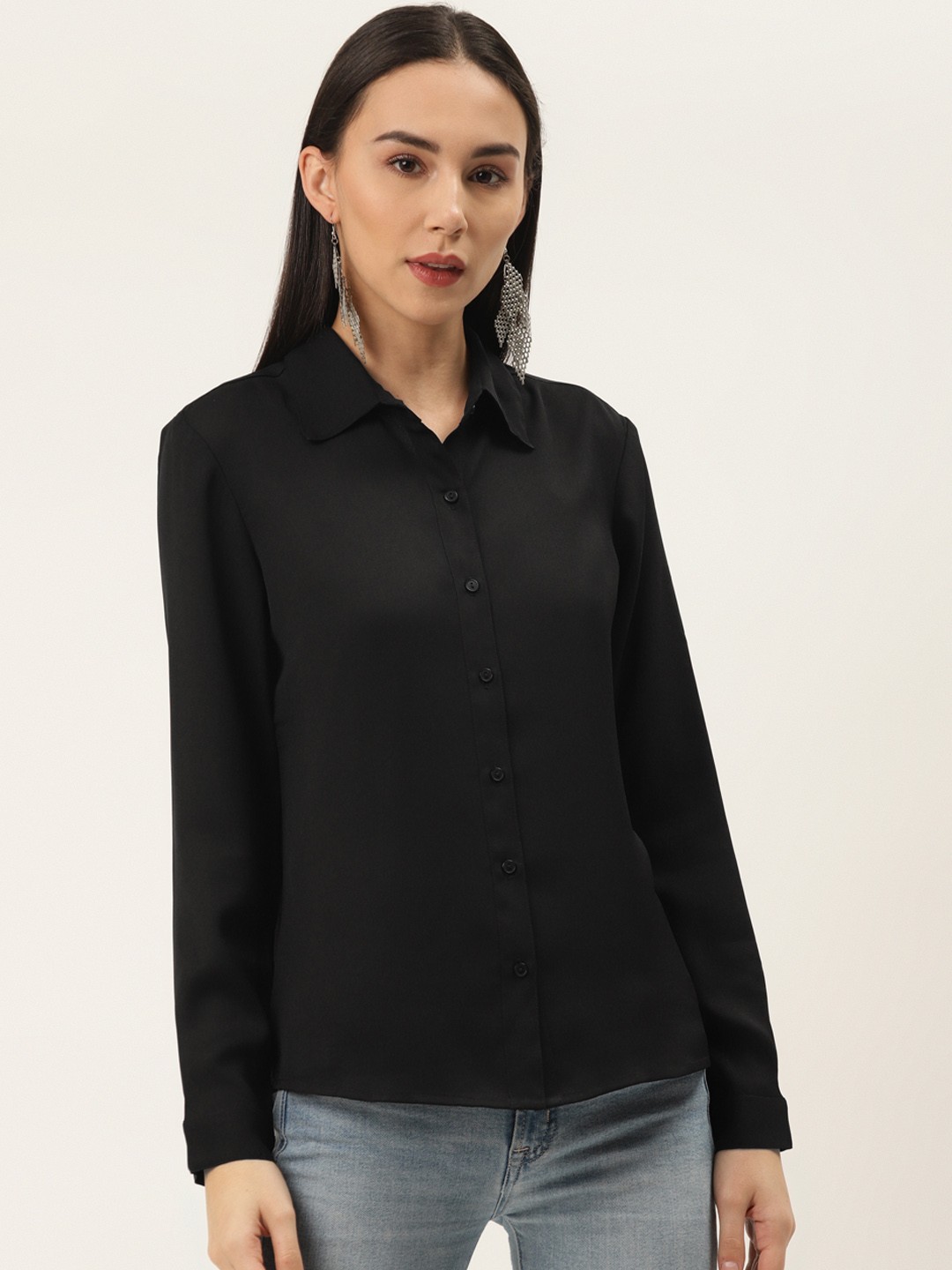 

Trend Arrest Women Black Regular Fit Solid Casual Shirt