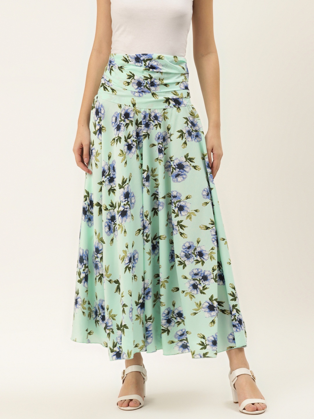 

Trend Arrest Women Green & Blue Floral Print Flared Palazzos