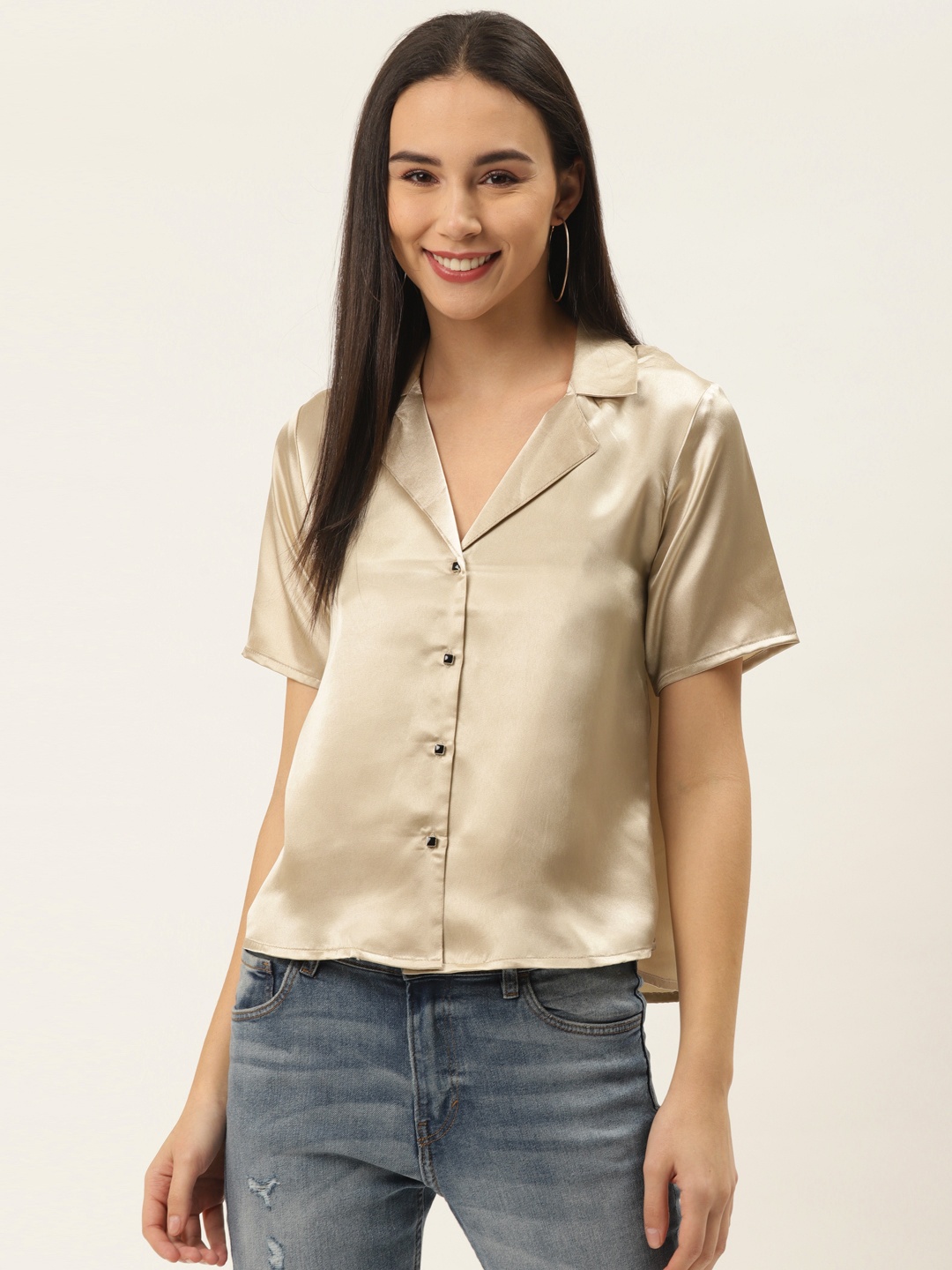

Trend Arrest Women Beige Regular Fit Solid Casual Shirt With Sheen Effect