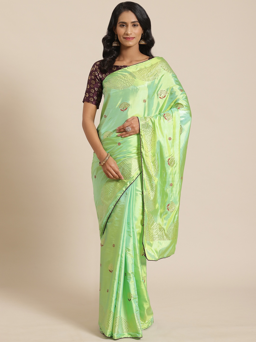 

Saree mall Green & Golden Embellished Saree