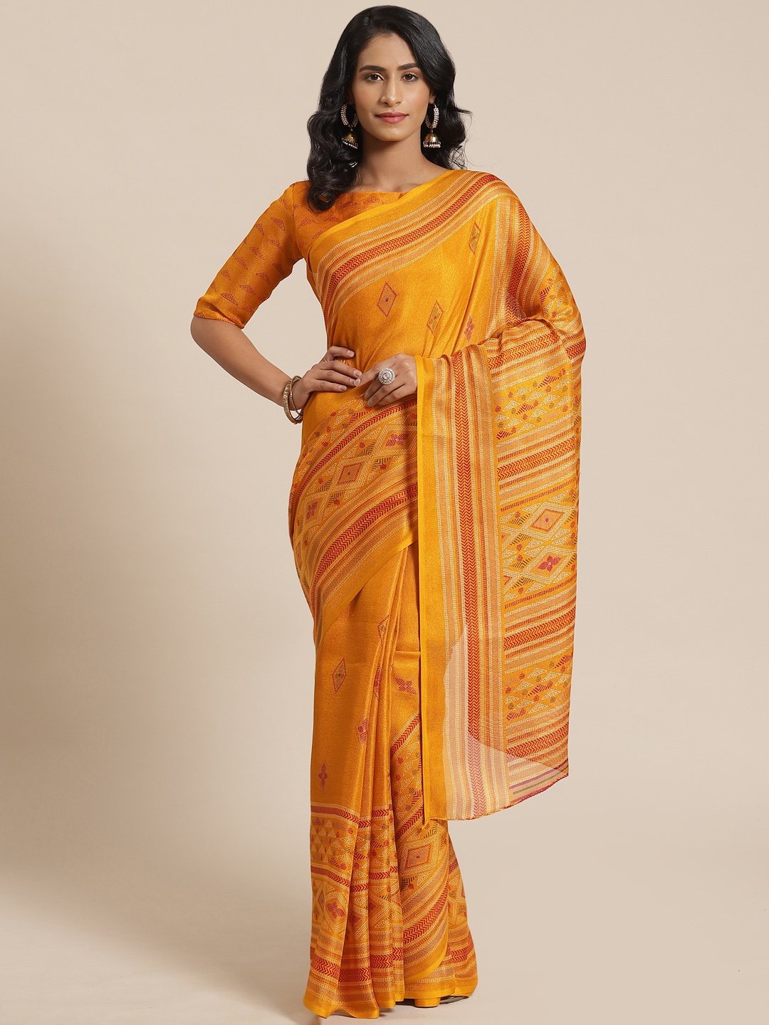 

Saree mall Mustard & Maroon Printed Saree